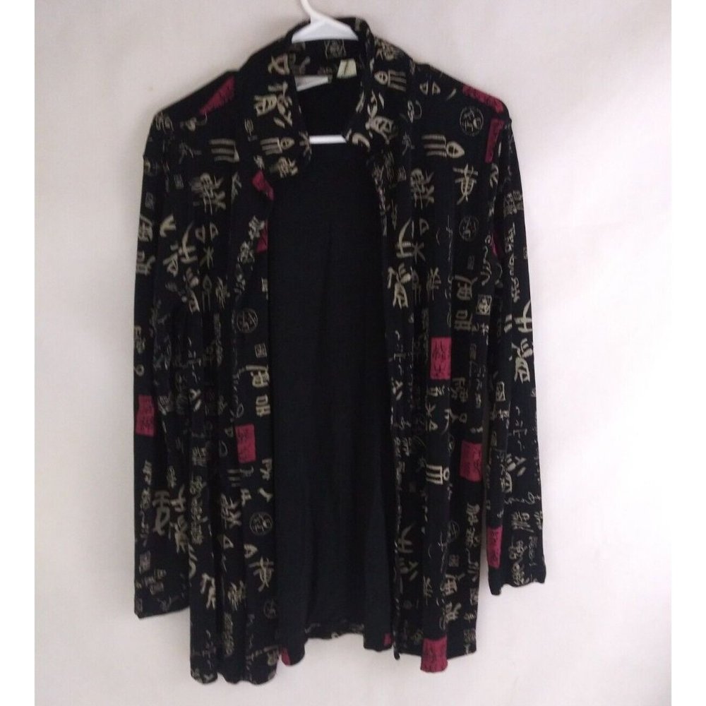 Shego's Women's Oriental Design Long Sleeve Open Front Shawl Shirt Size Medium